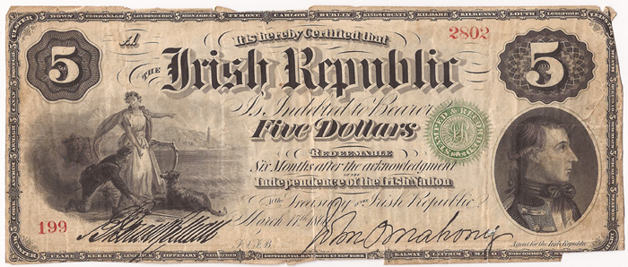 1866: Fenian Bond Irish Republic Five Dollars 
 at Whyte's Auctions