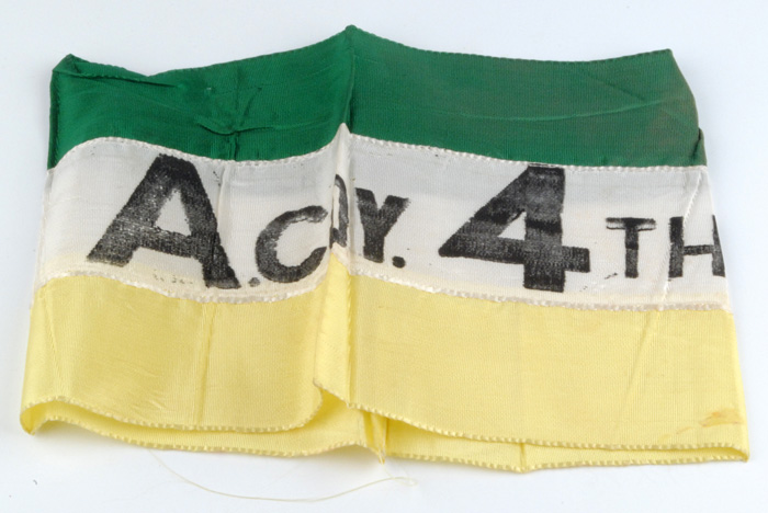 1916-22: 4th Battalion Carlow Brigade attributed veterans armband and letter at Whyte's Auctions