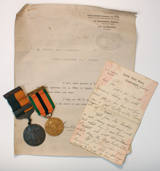 1919-27: Colonel James McGuinness collection including medals, sword, documents and ephemera at Whyte's Auctions