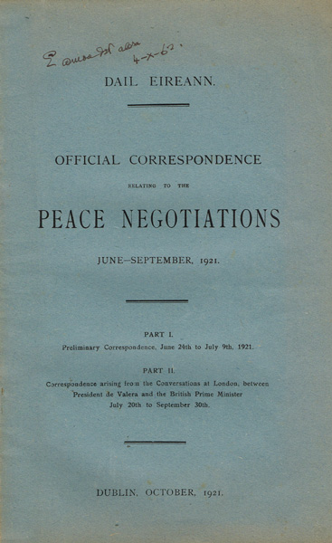 1921-66: amon de Valera signed ephemera including 1921 Peace Negotiations Correspondence at Whyte's Auctions
