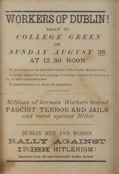 1934 (26 August) College Green Dublin anti-fascist rally notice at Whyte's Auctions