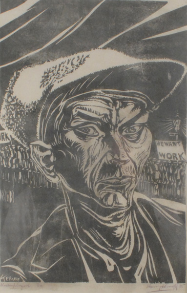 1935: Harry Kernoff woodcut 'Unemployed' at Whyte's Auctions