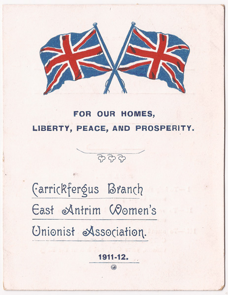 1911-12: Carrickfergus, East Antrim Women's Unionist Association membership card at Whyte's Auctions