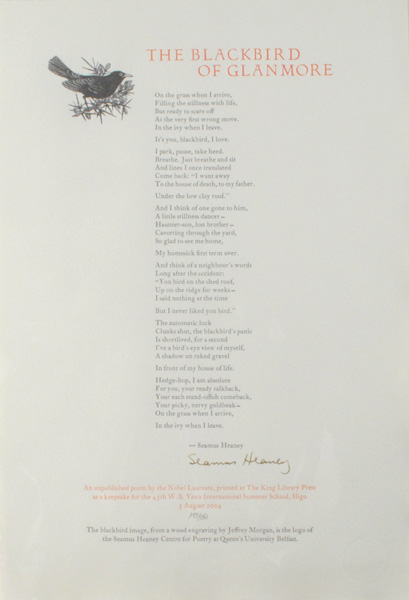 2004-2005: Heaney, Kennelly and Muldoon signed Yeats Summer School prints at Whyte's Auctions