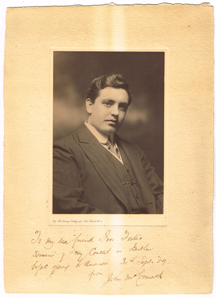 1909 (30 September) Count John McCormack personally inscribed and signed photograph at Whyte's Auctions