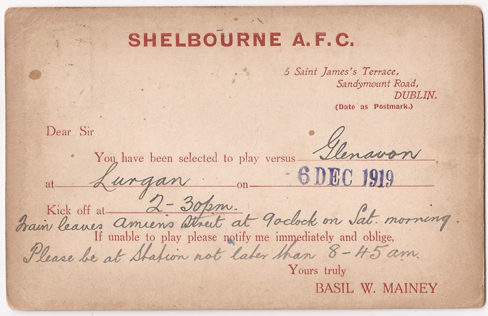 Soccer: 1919-21 Shelbourne Football Club selection postcards at Whyte's Auctions