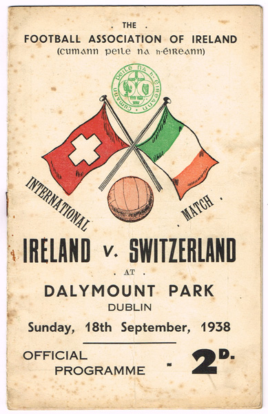 Soccer 1938 (18 September) Ireland v Switzerland match programme at Whyte's Auctions
