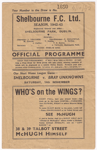 Soccer: 1942-46 Shelbourne F.C. programmes at Whyte's Auctions