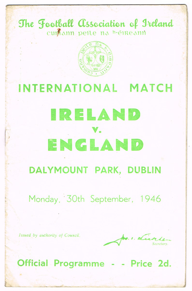Soccer Ireland v England match programmes collection including 30 September 1946 at Whyte's Auctions