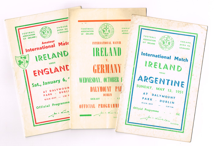 Soccer 1950s Ireland international match programmes at Whyte's Auctions