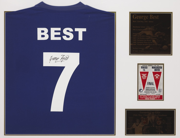 Soccer 1968 Manchester United v Benfica European Cup Final commemorative framed collection including George Best signed shirt. at Whyte's Auctions