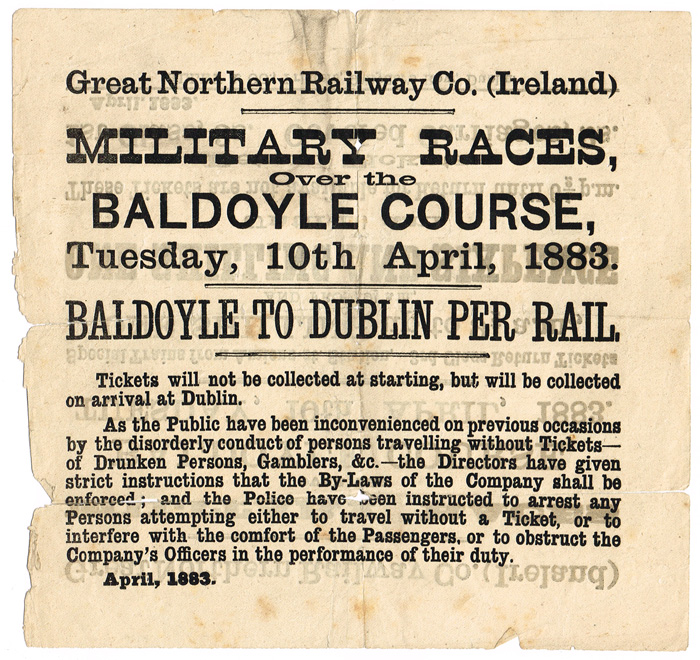 1883 (10 April) Great Northern Railways Baldoyle Military Races handbill at Whyte's Auctions
