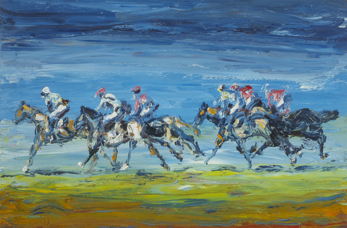 RACING IN LAYTOWN, COUNTY MEATH by Liam O'Neill (b.1954) at Whyte's Auctions