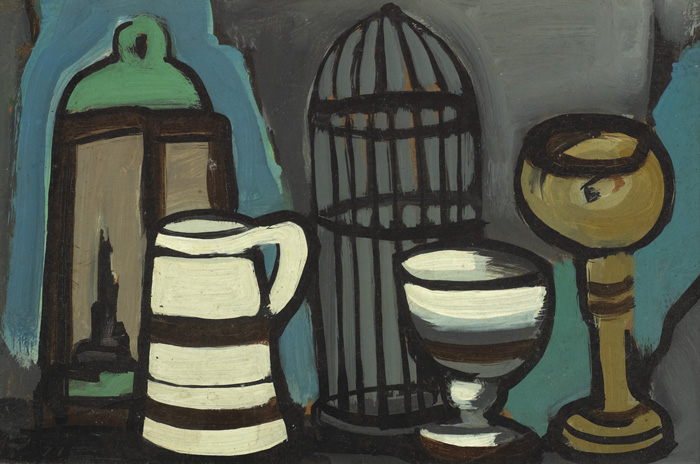 STILL LIFE WITH JUGS AND BIRDCAGE by Markey Robinson (1918-1999) at Whyte's Auctions