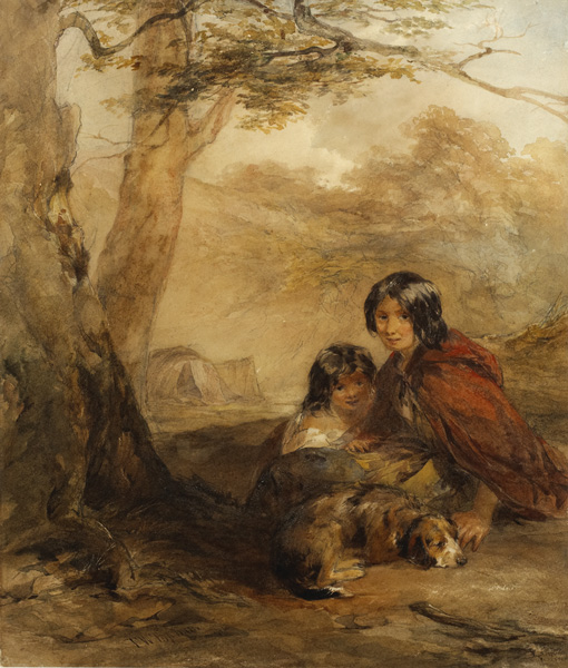 GYPSY GIRLS AND DOG by Francis William Topham RA OWS (1808-1877) at Whyte's Auctions