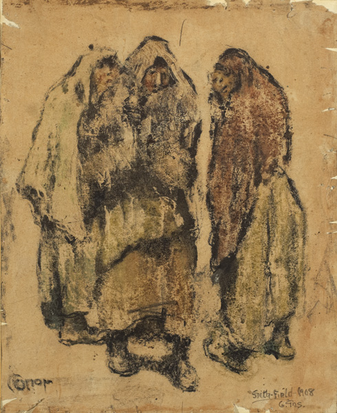 THREE SHAWLIES, SMITHFIELD, 1908 by William Conor OBE RHA RUA ROI (1881-1968) at Whyte's Auctions