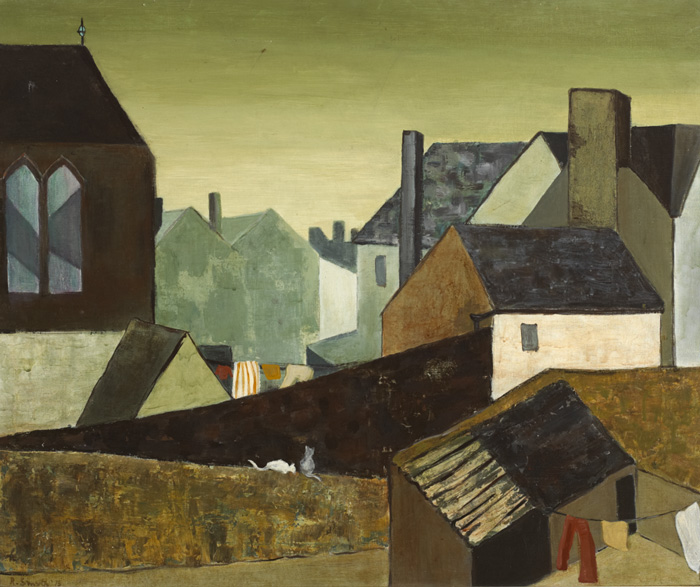 BACKYARDS, IRISHTOWN, DUBLIN, 1973 by Rosemary Smyth sold for 800 at Whyte's Auctions