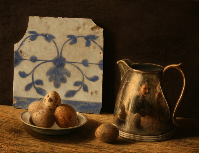 STILL LIFE WITH PORTUGUESE TILE AND QUAIL EGGS by Stuart Morle sold for 950 at Whyte's Auctions
