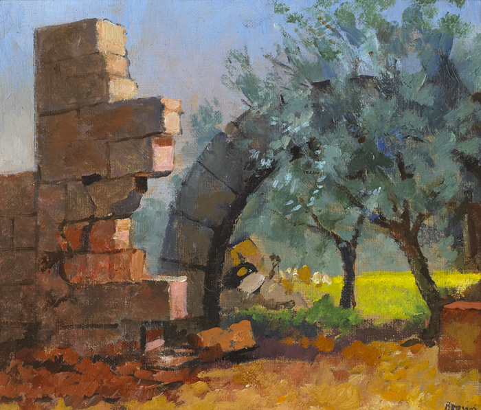 RUIN ARCH, SYRIA, VILLAGE IN FARS PROVINCE and CONVERSATIONS, FRIDAY MOSQUE, YAZD, IRAN (SET OF 3) by Bob Brown NEAC (b.1936) at Whyte's Auctions