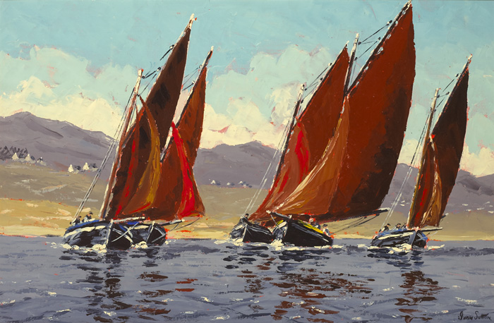 GALWAY HOOKERS RACING IN ROUNDSTONE BAY, COUNTY GALWAY by Ivan Sutton (b.1944) at Whyte's Auctions