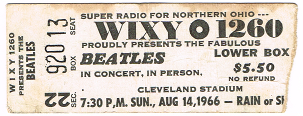 The Beatles: Cleveland Stadium concert ticket 14 August 1966 at Whyte's Auctions