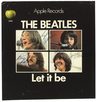 The Beatles: set of autographs on 'Let It Be' single cover circa 1970 at Whyte's Auctions