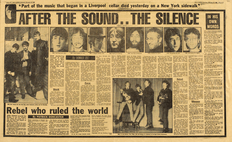 John Lennon: Collection of framed assasination newspaper reports at Whyte's Auctions