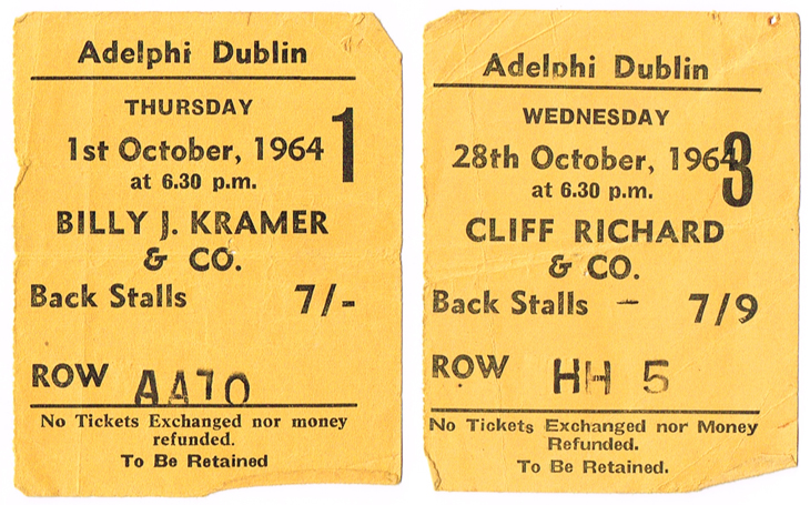 Billy J. Kramer and Cliff Richard performance tickets for the Adelphi Dublin 1964 at Whyte's Auctions