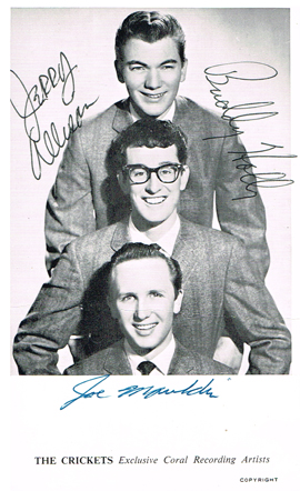 Buddy Holly and The Crickets: Autographed promotional card 1958 at Whyte's Auctions