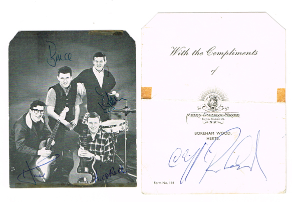 Cliff Richard and The Shadows: Autographed photographs and cards at Whyte's Auctions