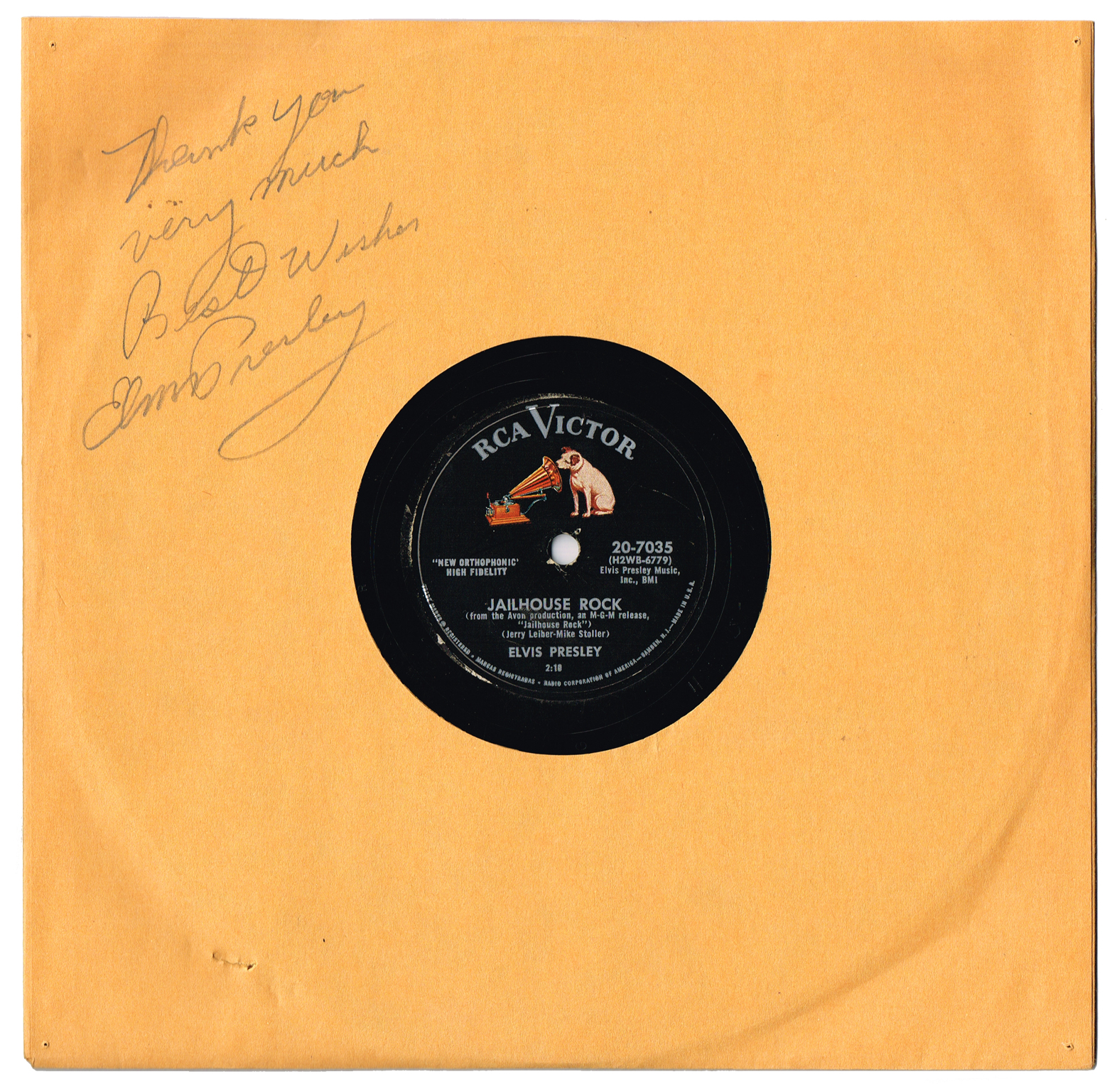 Elvis Presley: Autographed 'Jailhouse Rock' vinyl record at Whyte's Auctions