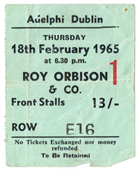 Roy Orbison: Adelphi Dublin performance ticket 18 February 1965 at Whyte's Auctions