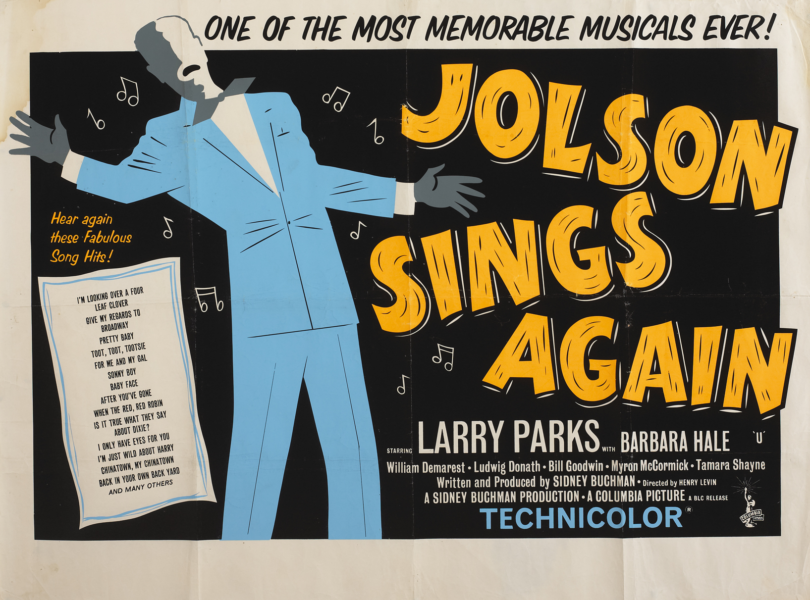 Music movie posters including Jolson Sings Again at Whyte's Auctions