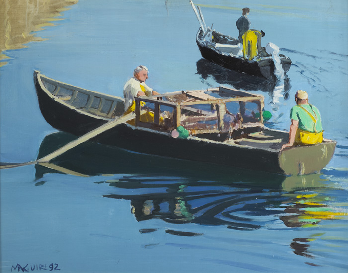 BRINGING IN LOBSTER BOXES, ROUNDSTONE HARBOUR, SUMMER, 1992 by Cecil Maguire RHA RUA (1930-2020) at Whyte's Auctions
