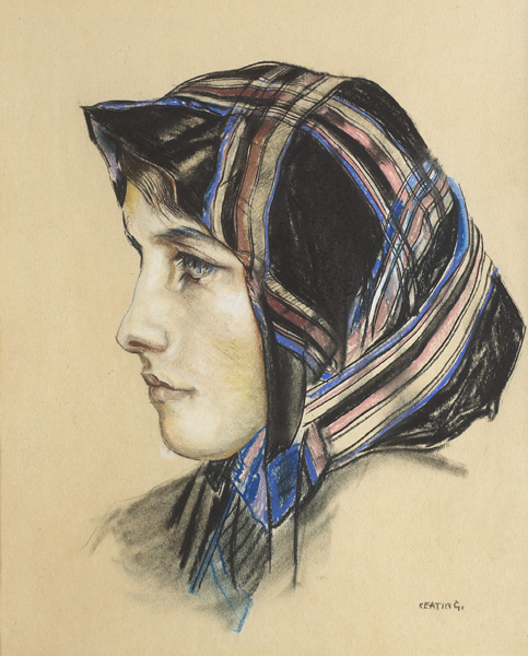 WOMAN WITH HEADSCARF, c. late 1950s by Se�n Keating PPRHA HRA HRSA (1889-1977) at Whyte's Auctions