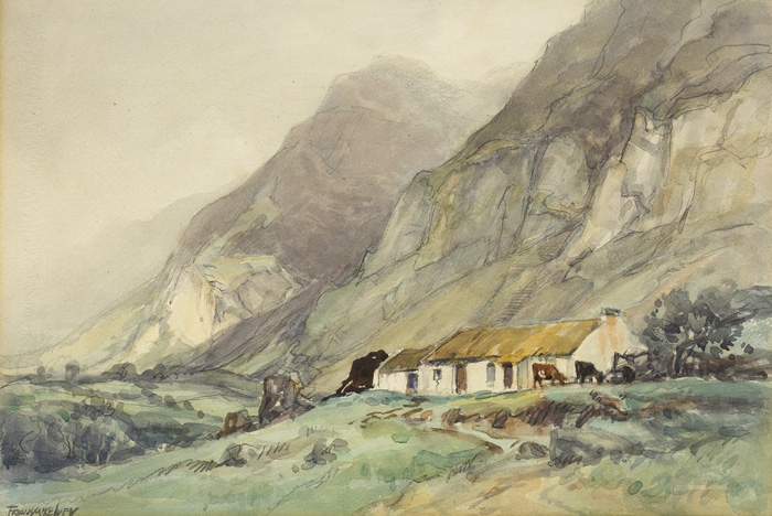 COTTAGE AND CATTLE AT MOUNTAIN EDGE by Frank McKelvey RHA RUA (1895-1974) RHA RUA (1895-1974) at Whyte's Auctions
