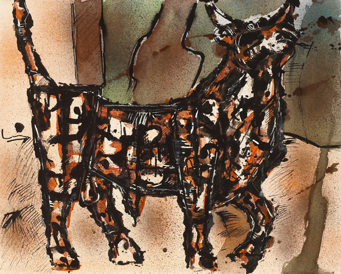 BULLS IN ORANGE AND BLACK (A PAIR) by John Behan RHA (b.1938) at Whyte's Auctions
