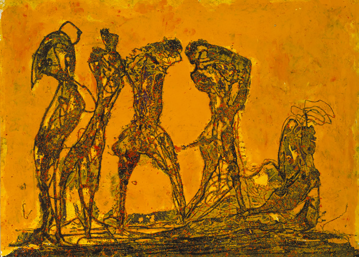 FIGURES AGAINST YELLOW by Edward Delaney RHA (1930-2009) at Whyte's Auctions