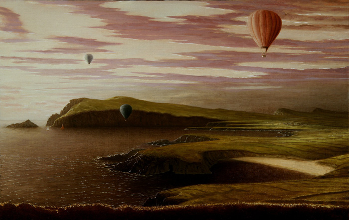LANDSCAPE WITH HOT AIR BALOONS by Stuart Morle (b.1960) at Whyte's Auctions
