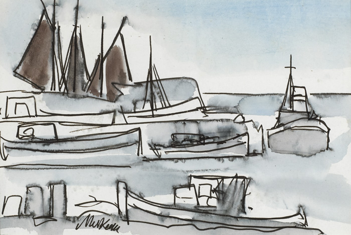 BOATS AT A HARBOUR by Markey Robinson (1918-1999) at Whyte's Auctions