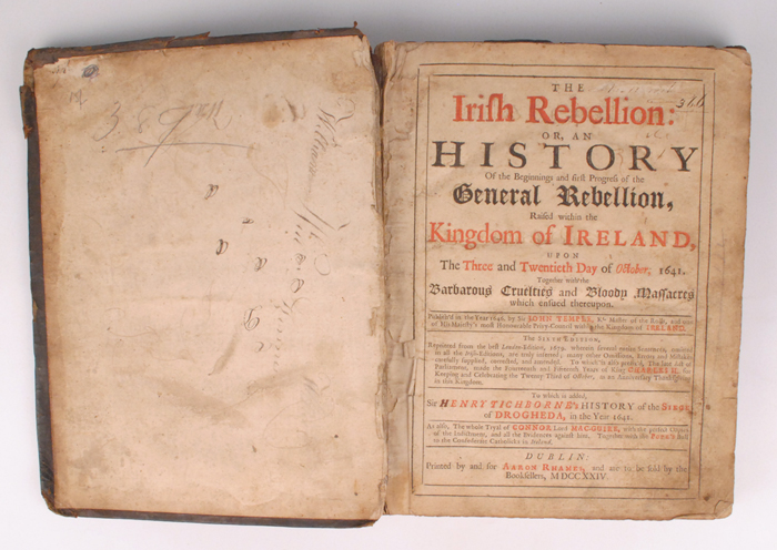 1724: History of the Irish Rebellion of 1641 at Whyte's Auctions