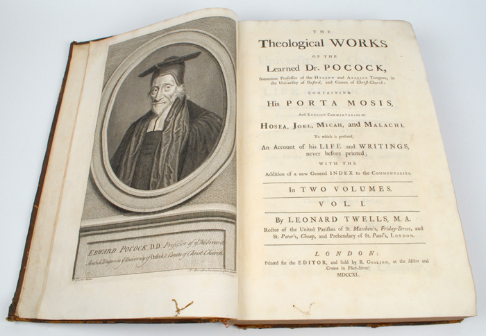 1740: 'The Theological Works of the Learned Dr. Pocock, Sometime Professor of the Hebrew and Arabick Tongues...' at Whyte's Auctions