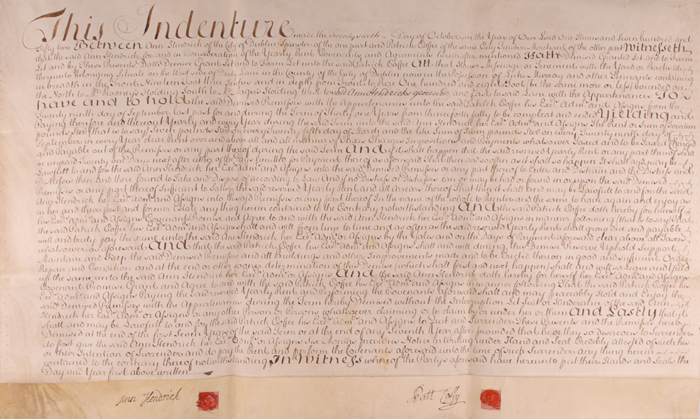 1752 Indenture concerning property on Dirty Lane, Dublin and a legal bill for work carried out 1746-1771. at Whyte's Auctions