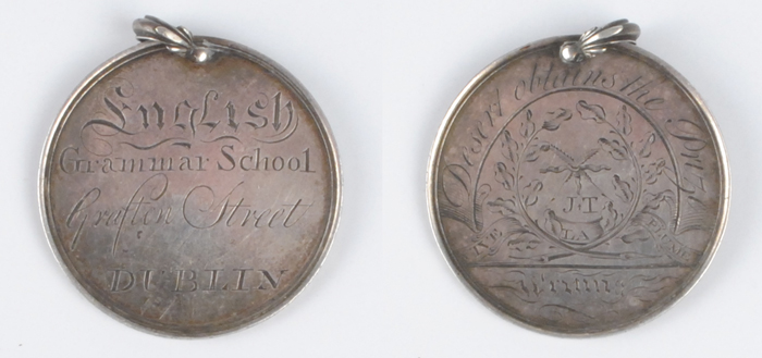 1783 (17 December) English Grammar School Grafton Street Dublin prize medal for writing at Whyte's Auctions