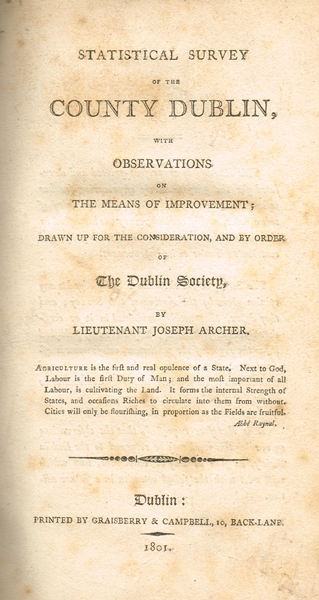 1801: Archer's Statistical Survey of the County Dublin at Whyte's Auctions