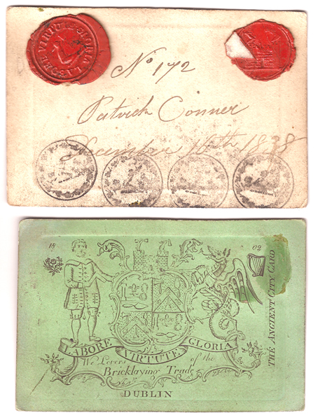 1813-44: Collection of Dublin Bricklaying Guild Membership Cards at Whyte's Auctions
