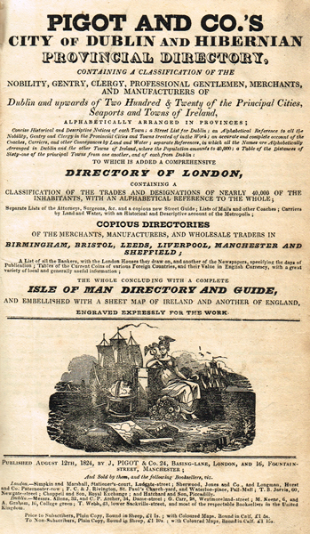 1824: Pigot and Co's 'City of Dublin and Hibernian Provincial Directory... at Whyte's Auctions