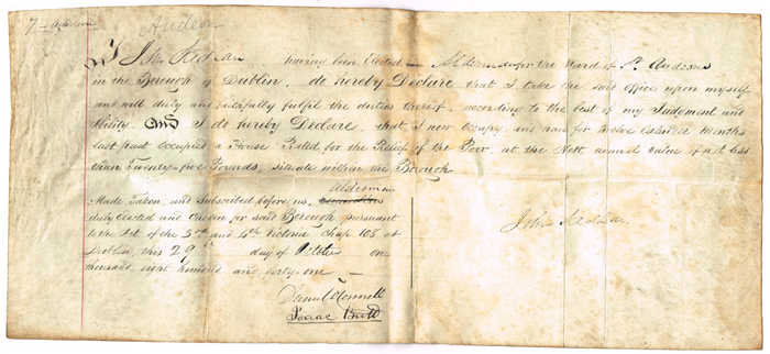 1841 (29 October) John Keshan, Alderman appointment document signed by Daniel O'Connell and Isaac Butt at Whyte's Auctions