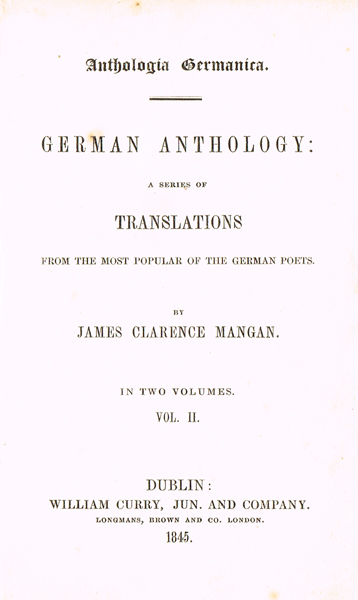 1845: James Clarence Mangan 'Anthologia Germanica German Anthology' at Whyte's Auctions