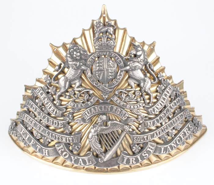 circa: 1902 5th Royal Irish Lancers officer's helmet plate at Whyte's Auctions